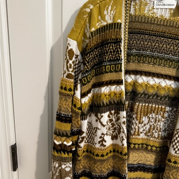 Dana Buchman Vintage Gold Brown Glam Long Button Up Cardigan Size M - Picture 3 of 11